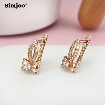 SIMJOO Rose Gold Zircon Earrings for Ladies Fashion Bow Zircon Earrings