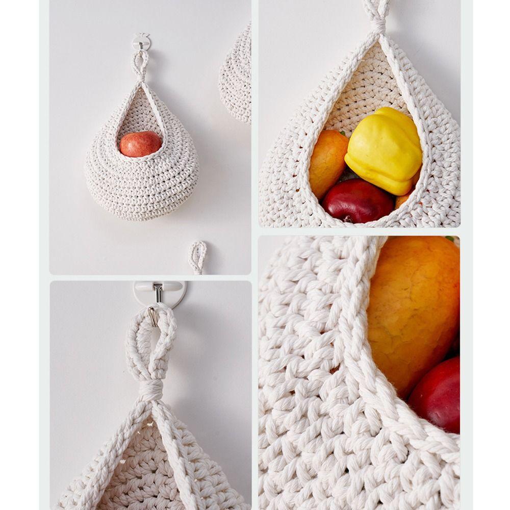 Cotton Rope Kitchen Storage Organizer Breathable Boho Onion Container Hanging Net Pocket  Potato