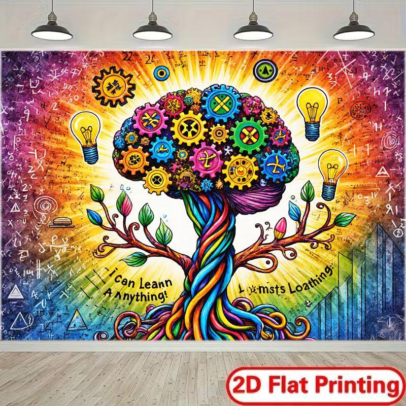 2D plane the fantastical and colorful theme of brain trees integrating science and creativity made of polyester fiber 100x150cm