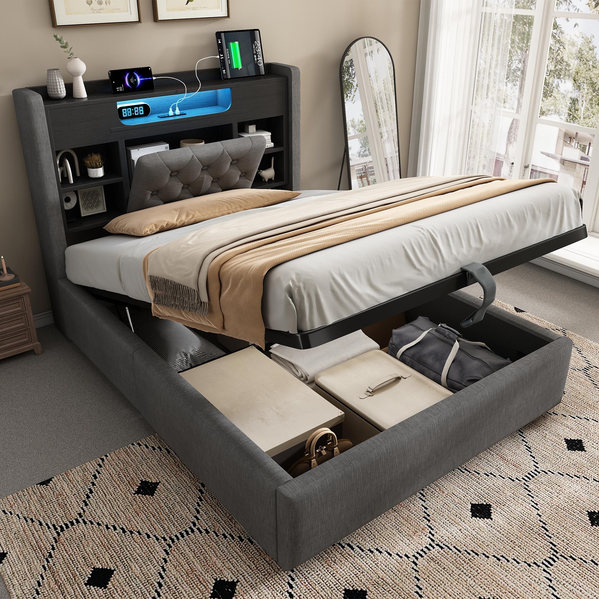 Upholstered Bed 90x200cm with Hydraulic Box
