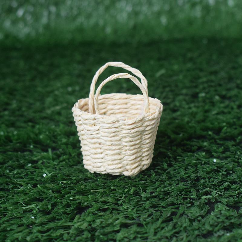 Dollhouse Hand Woven Rattan Basket Shopping Basket Straw Handbags Dollhouse Weaving Beach Bag For Dolls Miniature Decoration