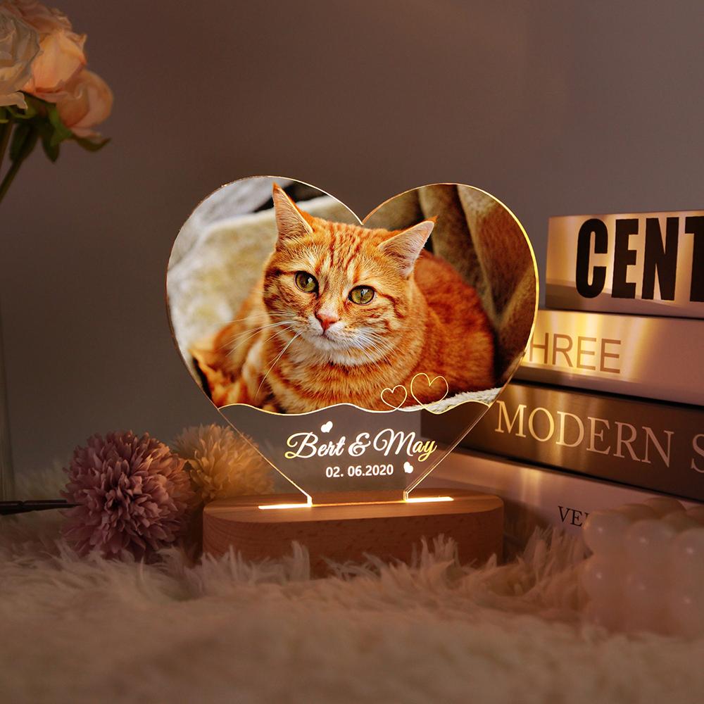 Custom Pet Photo LED Night Light Pet Memorial Acrylic Decor Photo Frame Home Ornament Cute Animal Pattern Gift for Pet Lovers