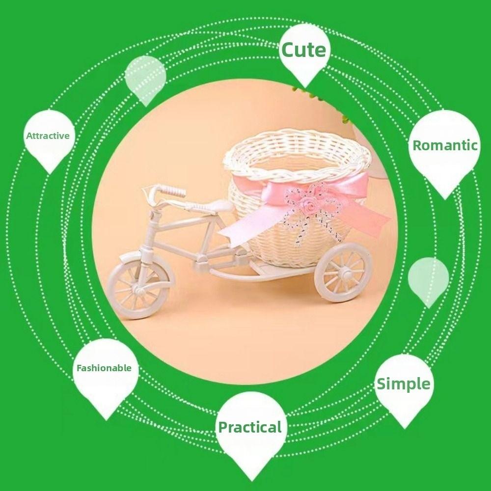 Multicolor Tricycle Flower Basket Weaving Pattern Multi-use Storage Basket DIY Ornament Bowknot Organizier Basket
