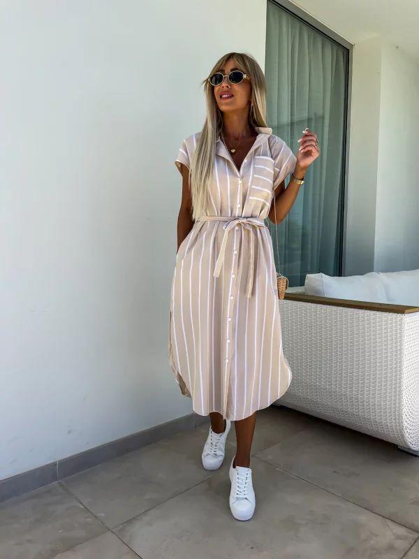 

Striped Sleeveless Tie-Up Shirt Dress for Women L