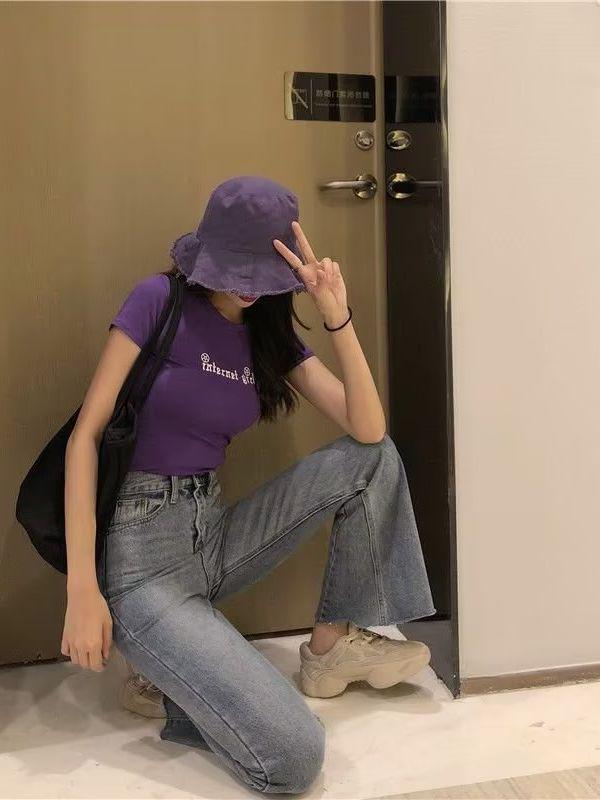 Retro Hong Kong Style High-Waisted Flared Denim Pants - Women's Slim Fit for Spring & Autumn