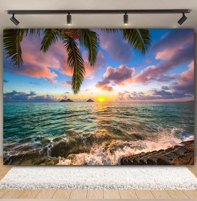 Tropischer Strand Ozean Fotografie Hintergrund Sommer Meeresufer Palme Naturlandschaft Baby Geburtstag Feier Party Foto Hintergrund