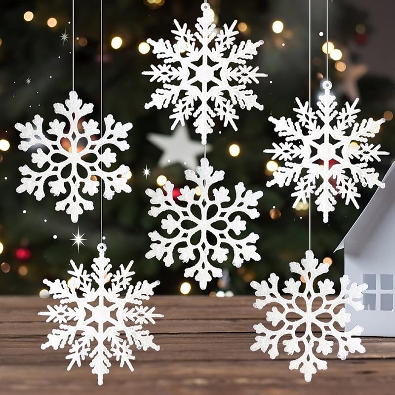 White Snowflake Ornaments, 6 Pack Large Plastic Snowflake Decorations Snowflakes Christmas Decorations, Hanging Snowflake Decorations for Winter