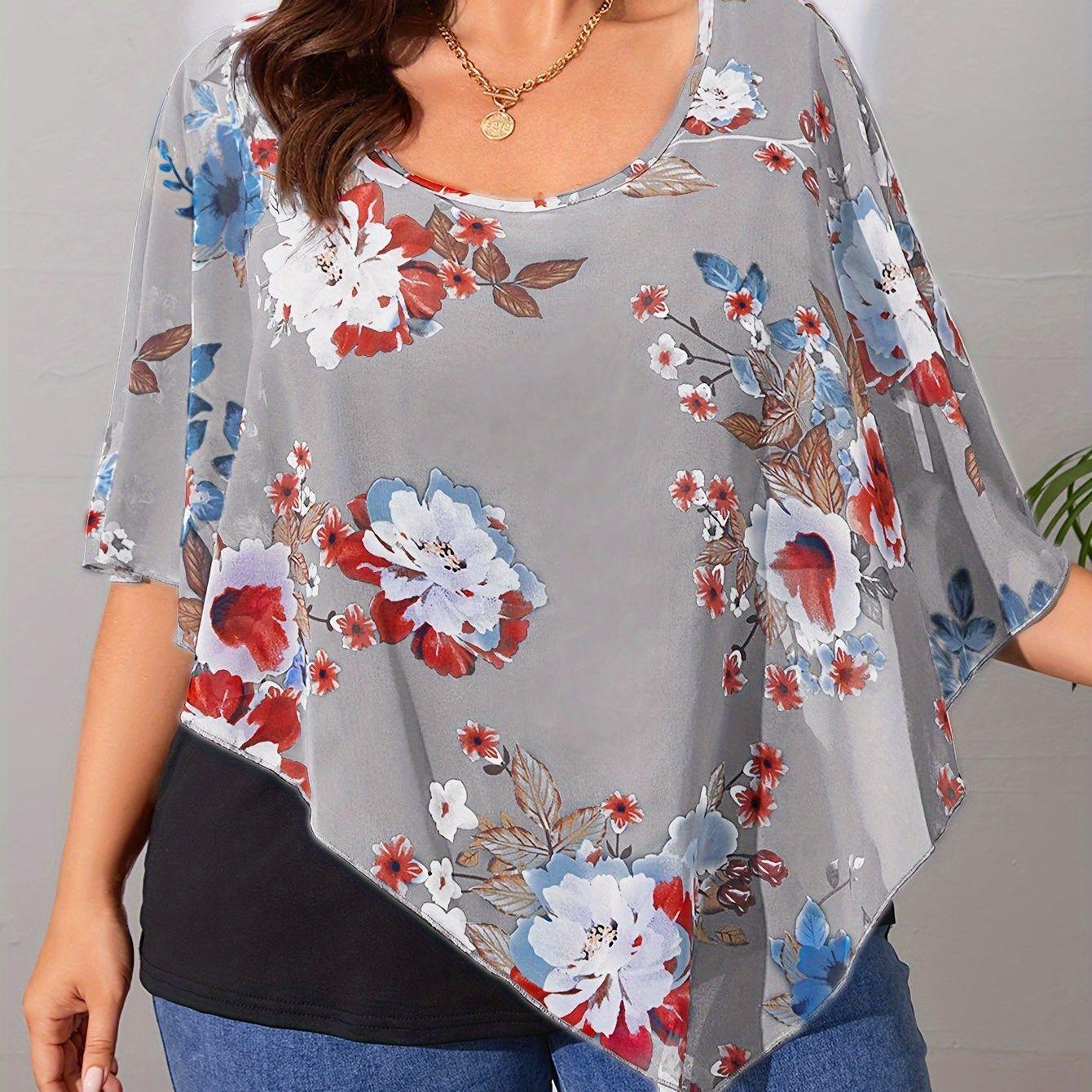 

Plus Size Women s Chiffon Two-Piece Look Top 5XL серый