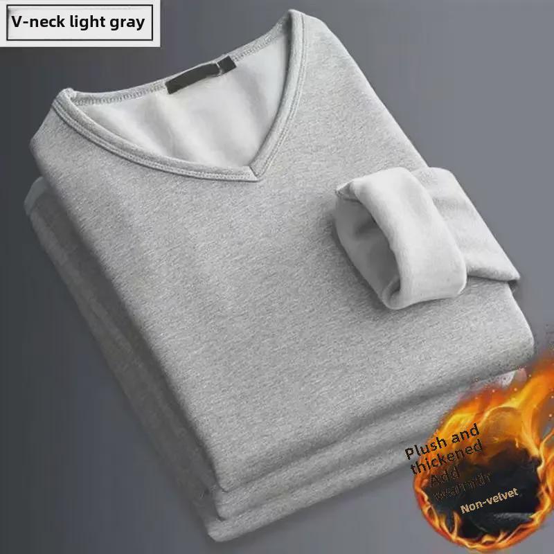 Men's Plus Size Thermal V-Neck Long-Sleeve Shirt: Slim Fit Fleece Top for Autumn and Winter