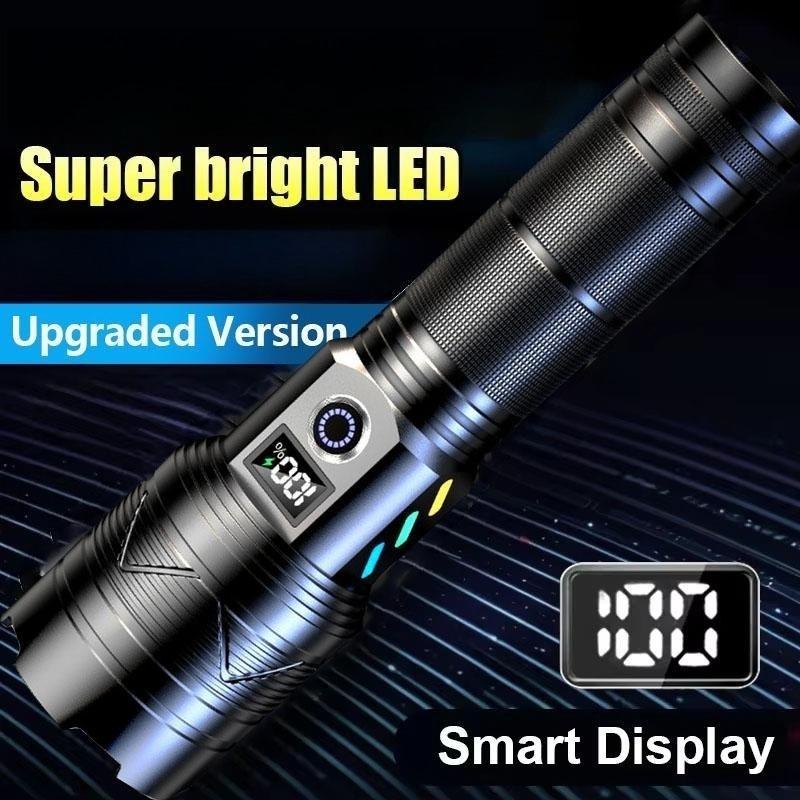 High Power Zoomable LED Flashlight, USB Rechargeable Torch with Power Indicator, Ultra Bright Long Range Lamp for Outdoor Camping
