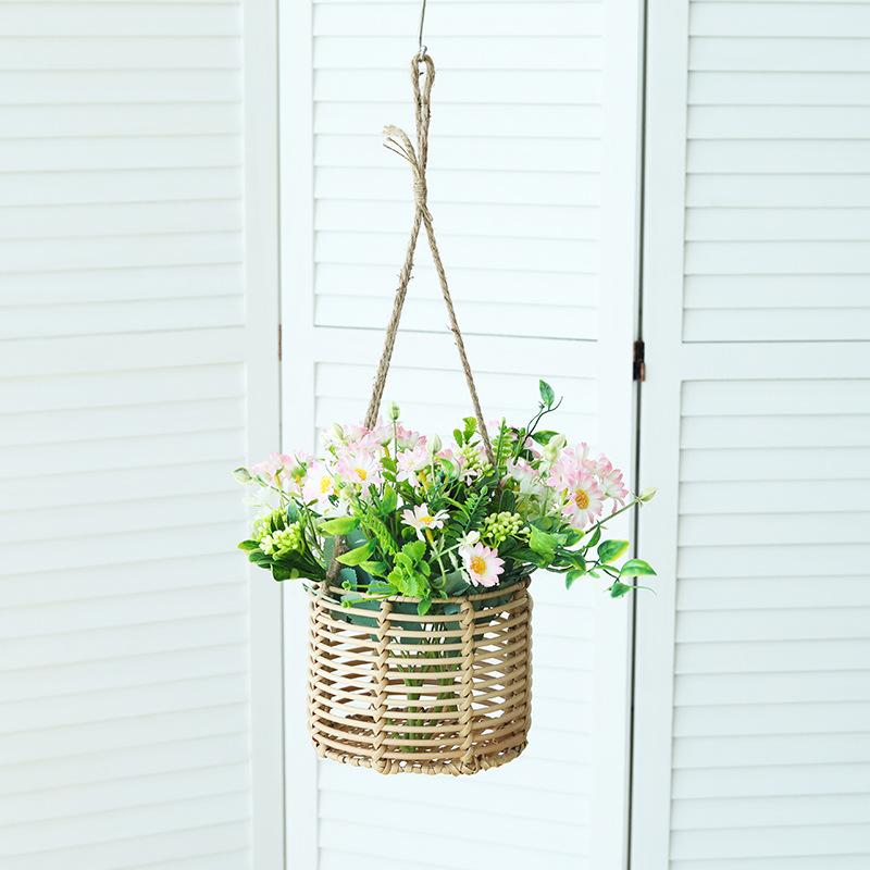 1PC Home Decor Green Plant Woven Rattan Vase Flower Baskets Hanging Flower Pot Garden Wicker