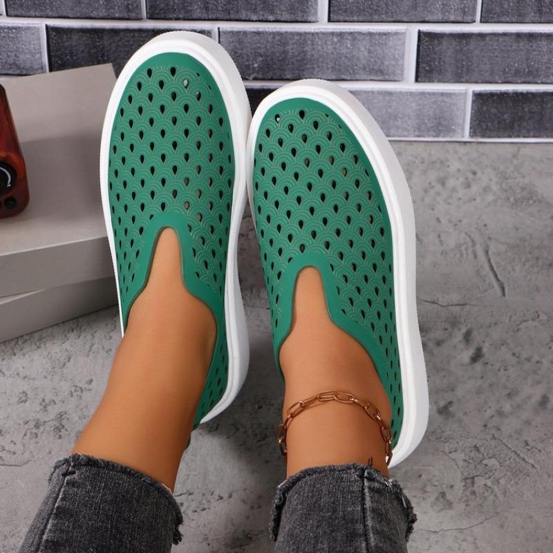 Thick Soled Hollow Breathable Low Top Single Shoe for Women, V-mouth Sponge Cake Set Foot Board Shoes