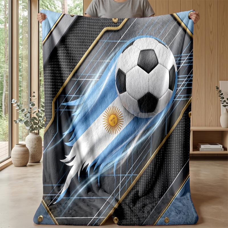 Argentina Football Printed Flannel Blanket Skin Friendly Warm Decorative Throw for Indoor Couch Bed Daily Use
