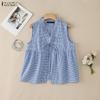 Women Plaid Print Casual V-Neck Sleeveless Blouse