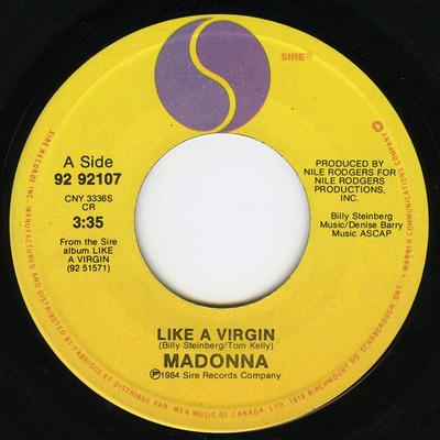 7inch Record MADONNA  Like A Virgin 9292107 Sire 1984 Canada Rock Used