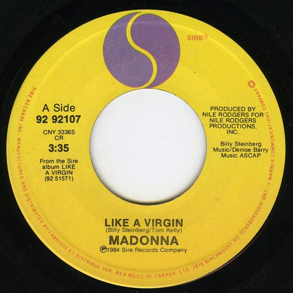 

7inch Record MADONNA Like A Virgin 9292107 Sire 1984 Canada Rock Used