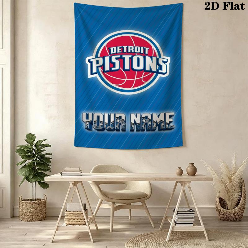 Name Custom Detroit Pistons Logo Wall Tapestry Aesthetic Wall Hanging Printed Fabric Blanket Decorative Tapestries for Bedroom Living Room Home Decor