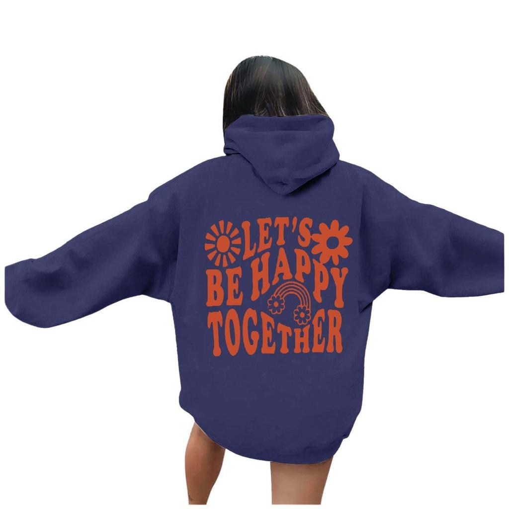 Women's long-sleeved letter-printed hooded pullover hoodie jacket