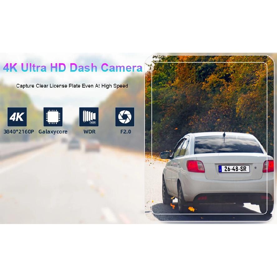 4K UHD 11.26 Inch 3 Channel Dash Cam GPS with Wireless Apple Carplay & Android Auto Voice Control Backup Camera IR Night Vision