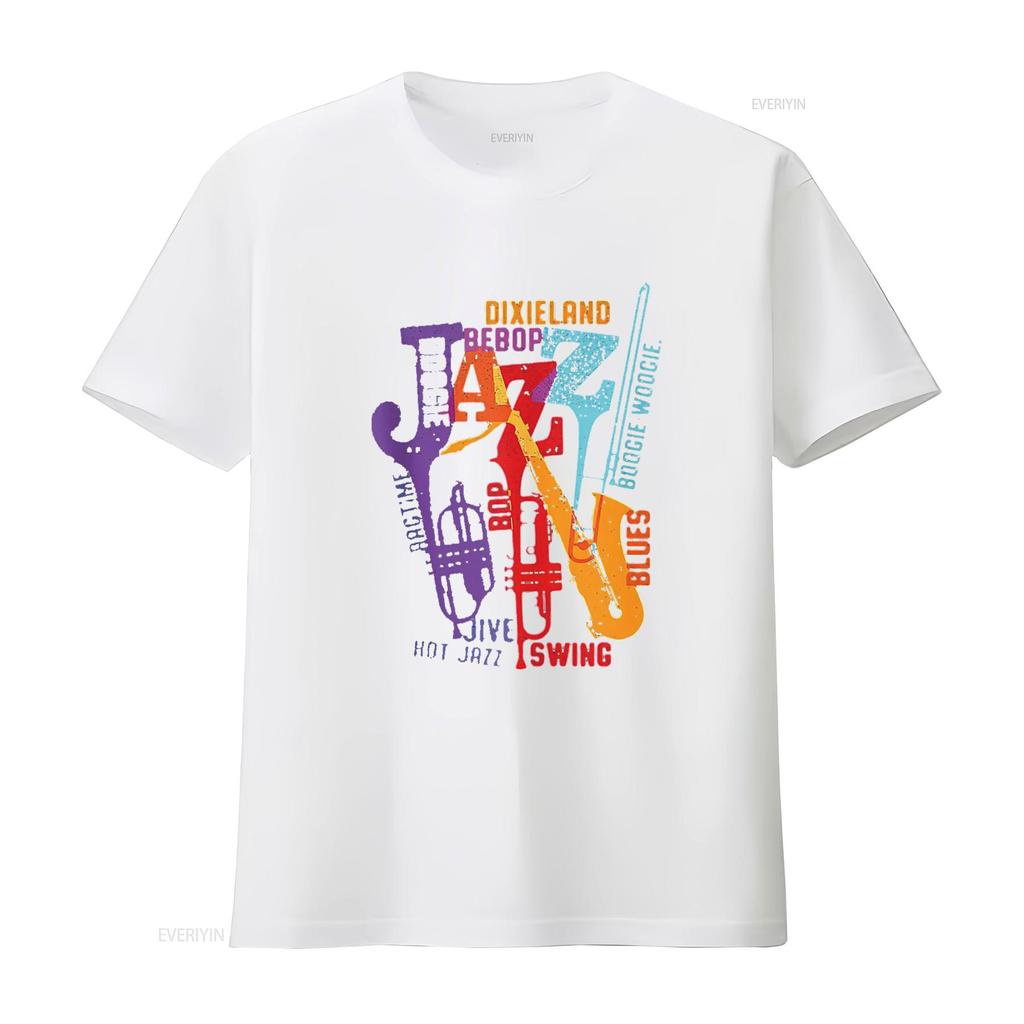 Music Design for Jazz Dixieland Swing Blues T Shirt White 2XL vintage Washed fashion Casual designer clothes