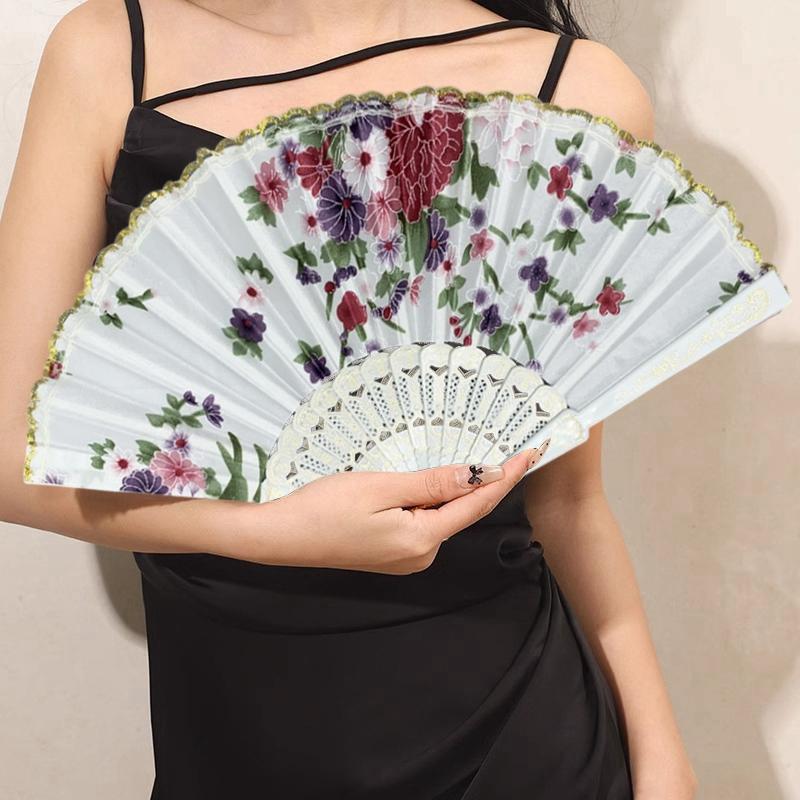Silk Cloth Folding Fan Traditional Chinese Dancing Fans Hand Fan Portable Performance Props Vintage Wedding Party Photo Props
