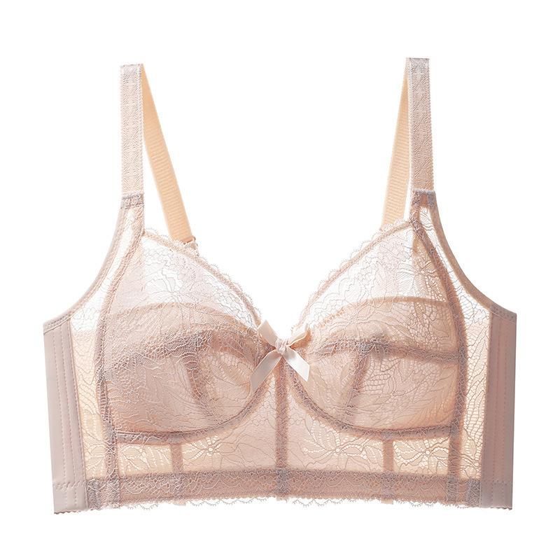 Women Beige Lace Underwire Bra Full Cup Support Lingerie for Large Bust