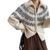 Korean Style High Neck Retro Jacquard Sweater Women's Double Zipper Knit Cardigan