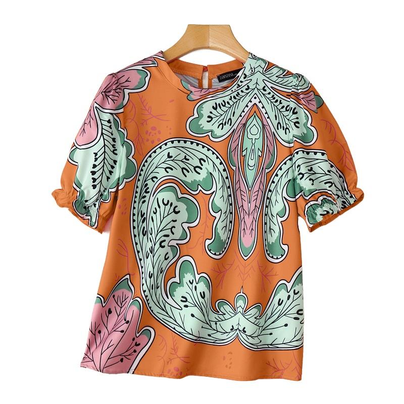 

ZANZEA Женская повседневная блузка с круглым вырезом и коротким рукавом с принтом 4XL