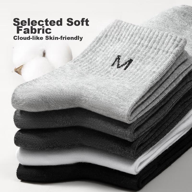 MiiOW [100% Pure Cotton Socks 5 Pairs] Men's Socks Autumn Season Deodorant Mid-Calf Sports Socks for Men New Product for 2025