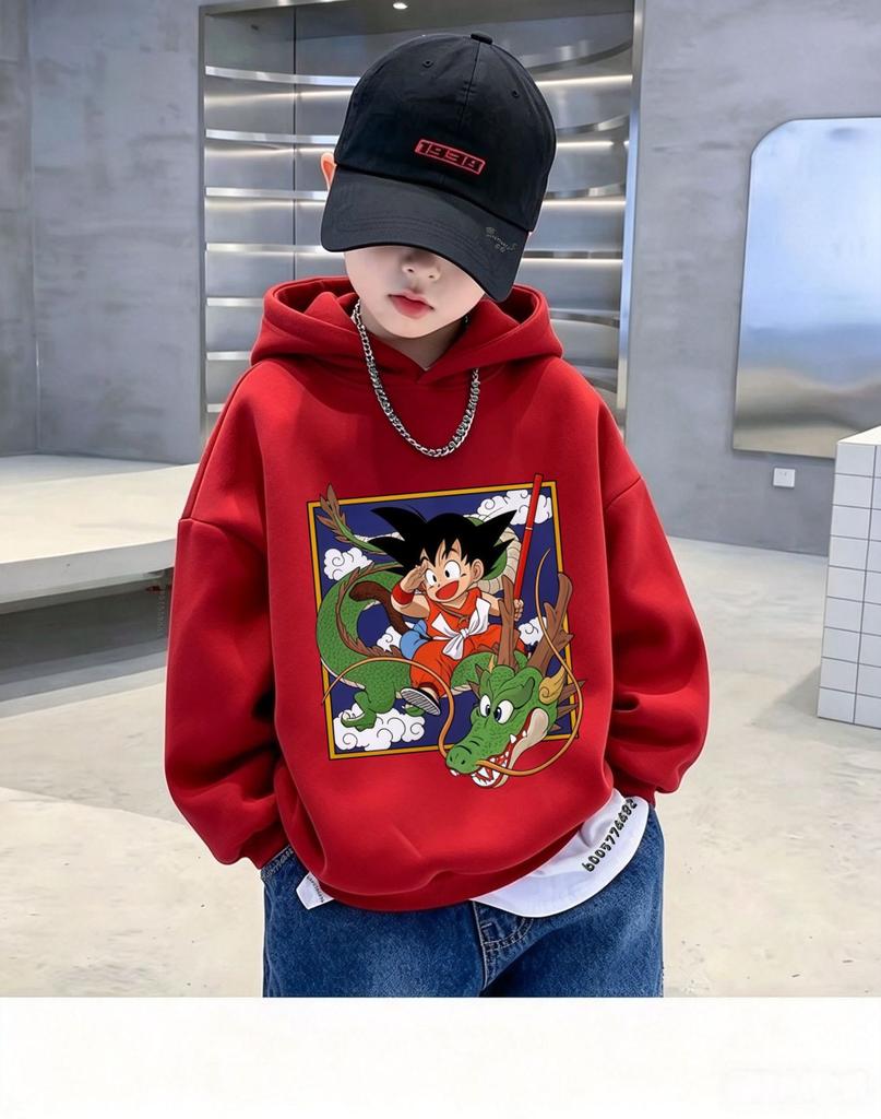 Dragon Ball Z Herbst Winter Jungen Kapuzenpullover Cartoon Drachenfigur Druck Kinder Pullover Hoodie Lässiges Langarm Oberteil