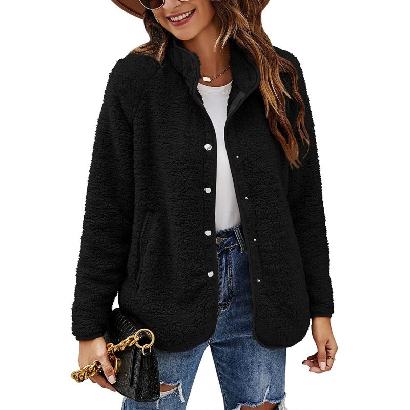 Nuevas chaquetas casuales cálidas de moda para mujer de otoño e invierno, abrigos casuales sueltos de color sólido con bolsillos, blusas de mujer de talla grande