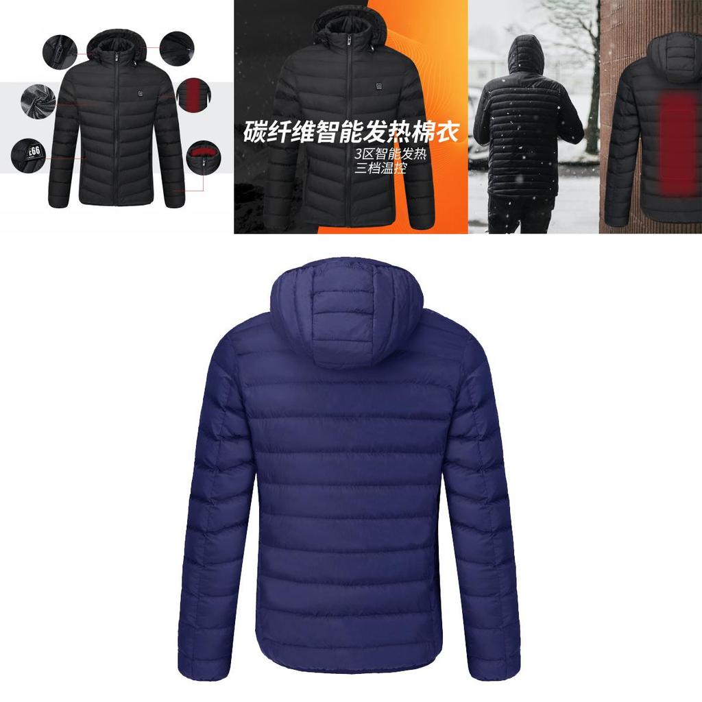 Luxurious Usb Heated Warm Back Cervical Spine Hooded Winter Jacket For Motorcycle Skiing