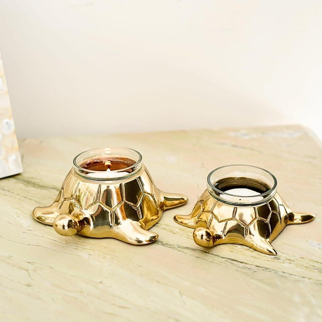 Golden Turtle Votive Holder Set of 2 || Elegant Home and Office Dcor Accessories for Living Room