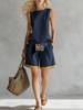 2026 European & American Sleeveless Color Block Wide-Leg Pantsuit - Summer Casual Fashion Two-Piece Set for Women