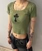 Bonseullipi Cross Square Neck T-Shirt (Green)