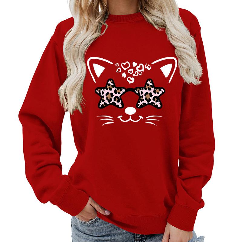 Leopard Print Round Neck Women's Hoodie - Autumn/Winter Casual Loose Fit, European Size