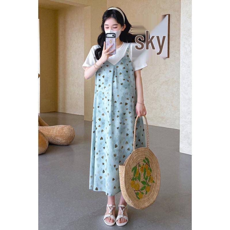 2026 Summer Simple Patchwork Maternity T-shirt Dress L