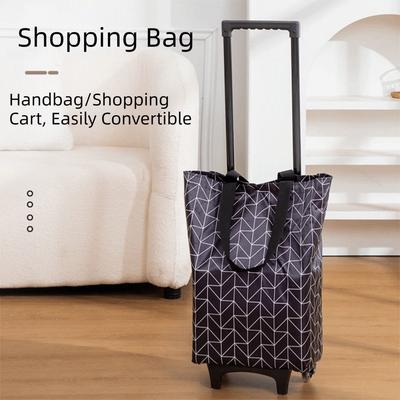 Waterproof Foldable Shopping Bag with Wheels Retractable Handle Stair Climbing Trolley Tote  Travel