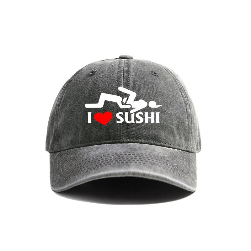 I Love Sushi Baseball Cap Summer Distressed Dad Hats Unisex Outdoor Adjustable Cotton Caps MZ-471