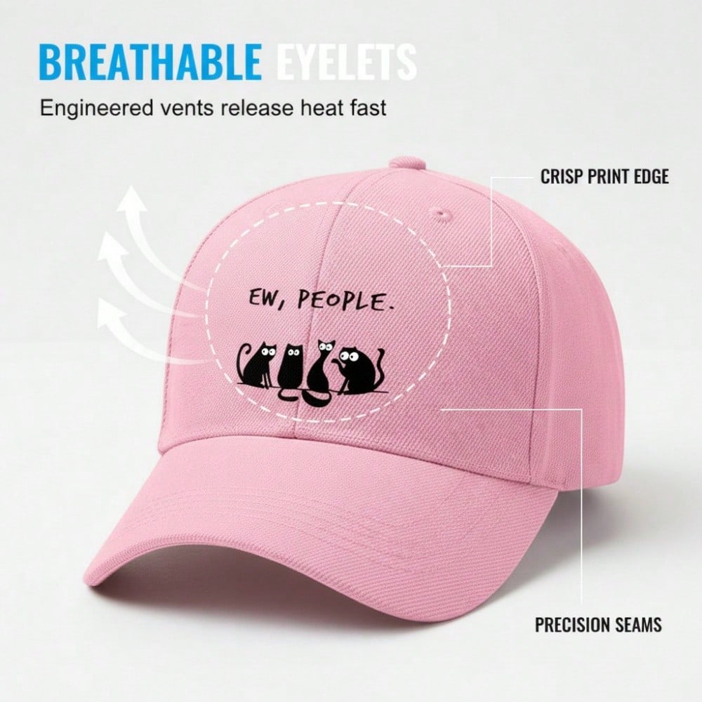 [Funny Cat Hat] Cream Polyester Print Baseball Cap - Adjustable Breathable Casual Streetwear Dad Hat For Men Women