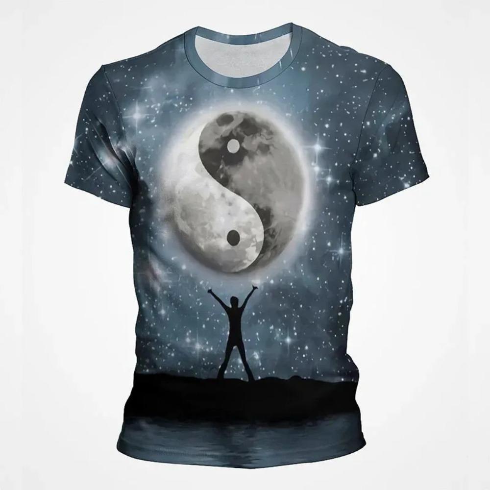 Yin Yang Gossip Punk Style 3D Digital Printed Men's Casual Fashion Round Neck Short Sleeved T-shirt