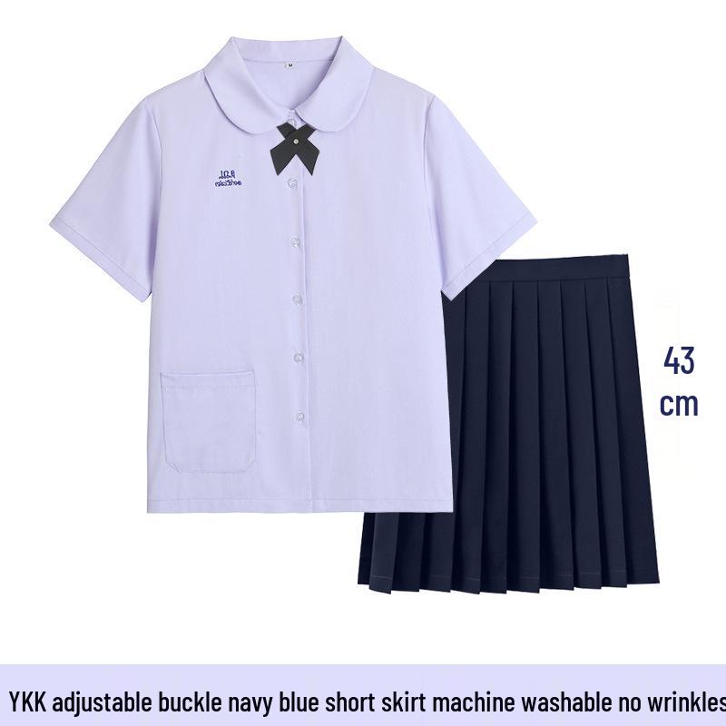 Thai Style Girls' Short/Long Sleeve School Uniform Shirt with Embroidered Badge for JK High School Students