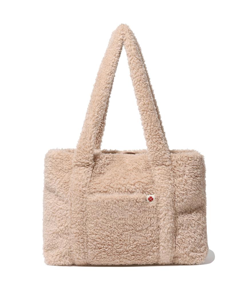 Covernat Woman Clover Heart Fluffy Medium Tote Bag Beige