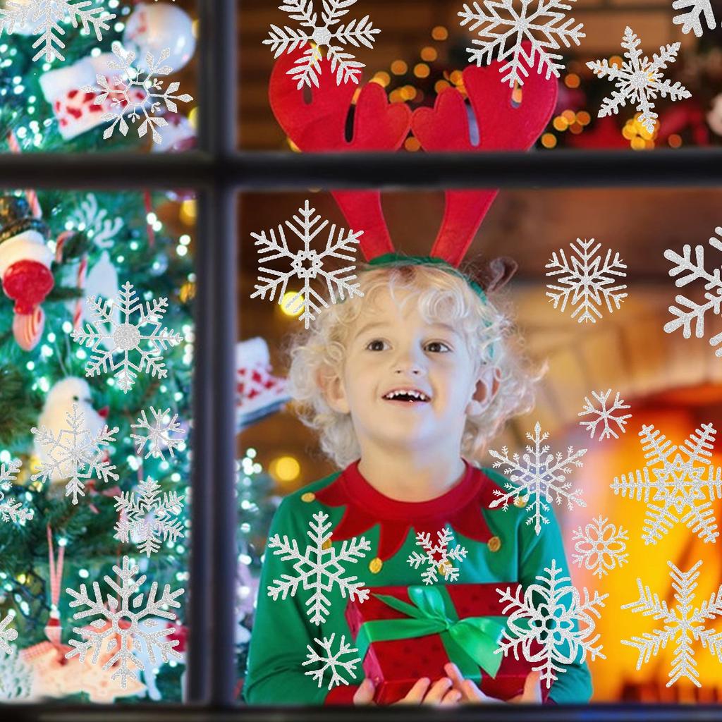 6 Glass Window Stickers, Snowflakes, Glitter Christmas Decoration Window Stickers, Static Christmas Window Stickers