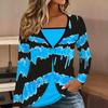 Tops for Women Abstract Print Long Sleeve Fake Two‑Piece Top Fall Casual Slim Pullover Women's Long Sleeve Top