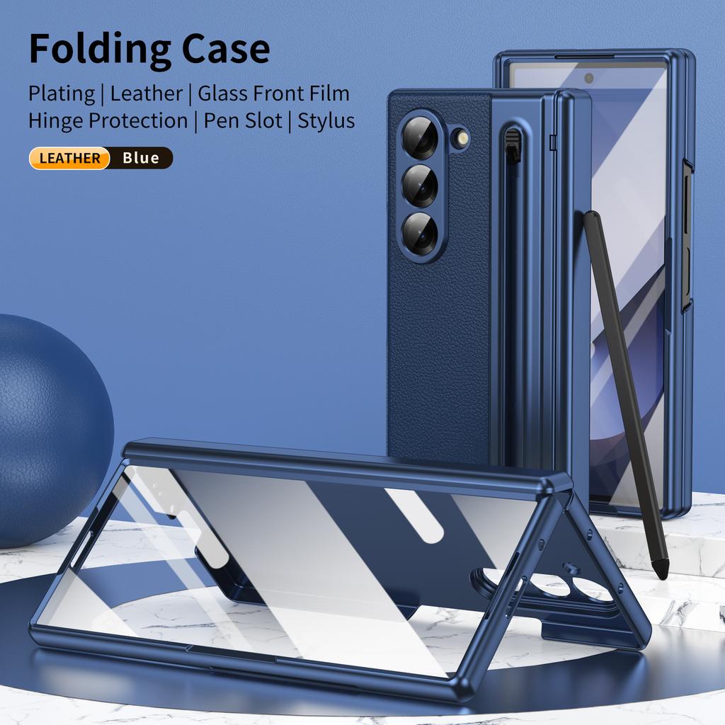 VIETAO Pink Leather Mobile Phone Cases For Samsung Galaxy Z Fold 7 Case With Pen, Full Protection Z Fold 6 Cover With Glass Film
