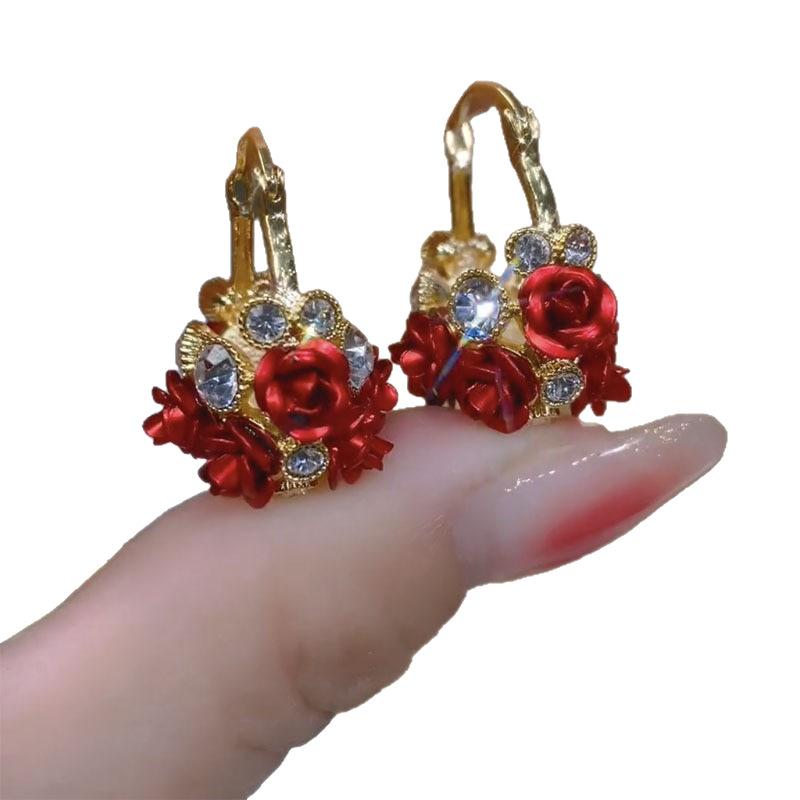 Micro-paved High-quality Rose Flower Basket Earrings for Women, Fashionable and Versatile Earrings, High-end,