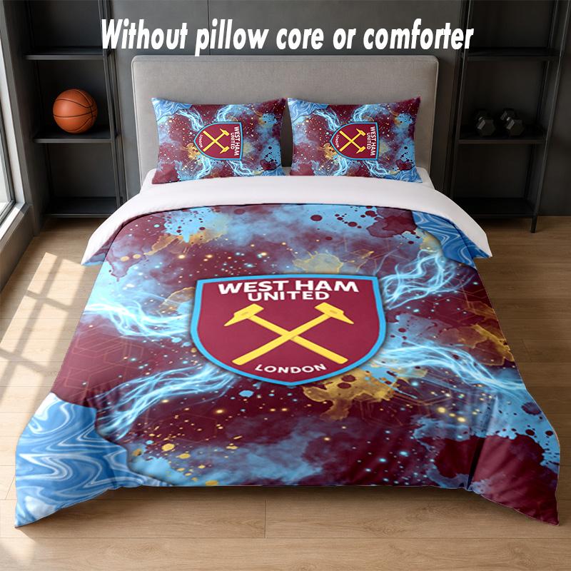 Set Biancheria da Letto West Ham United Football Design 1 Copripiumino + 2 Federe Morbido Traspirante Biancheria da Letto per la Casa