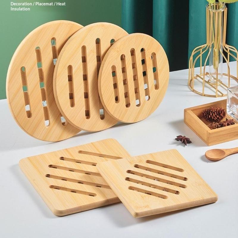 Portable Placemat Thickened Circular Square Household Coaster Hollowed Out Bamboo Insulation Mat Dining Table Mat