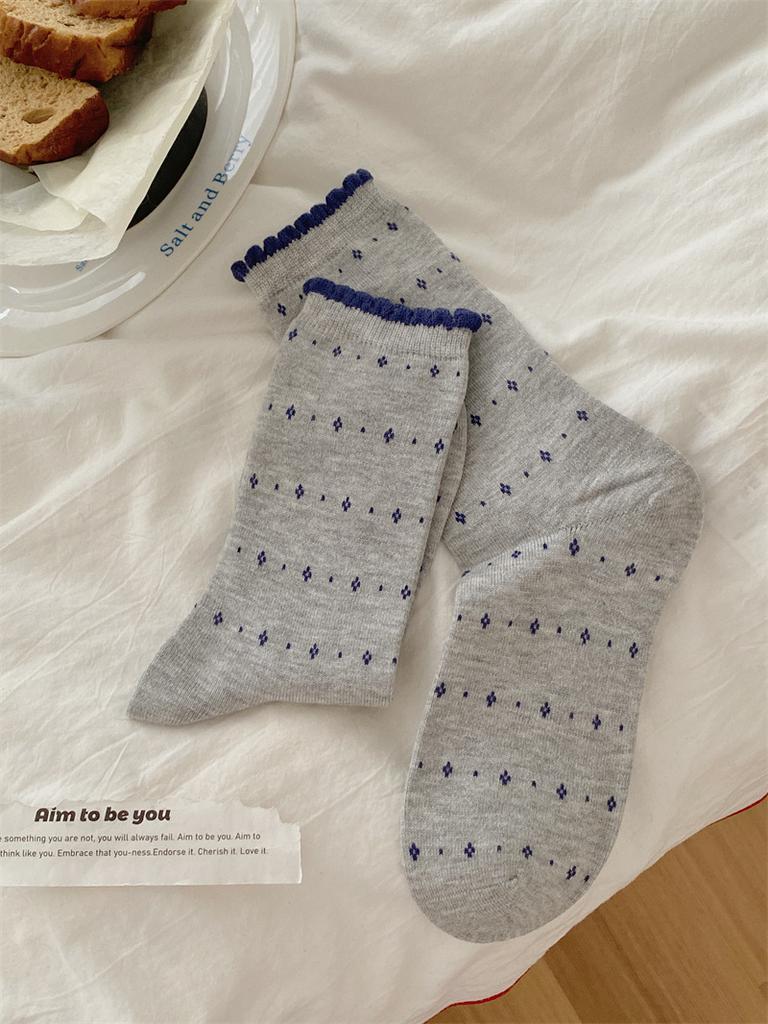 Cashmere Thermal Socks Trendy Diamond Floral Bubble Lace Pile Socks